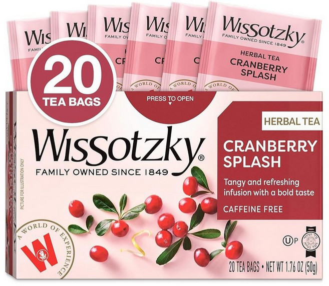 Wissotzky 크랜베리 허브 티 티백 20개 | 상쾌한 블렌드 카페인 프리 차 항산화 리치, 1