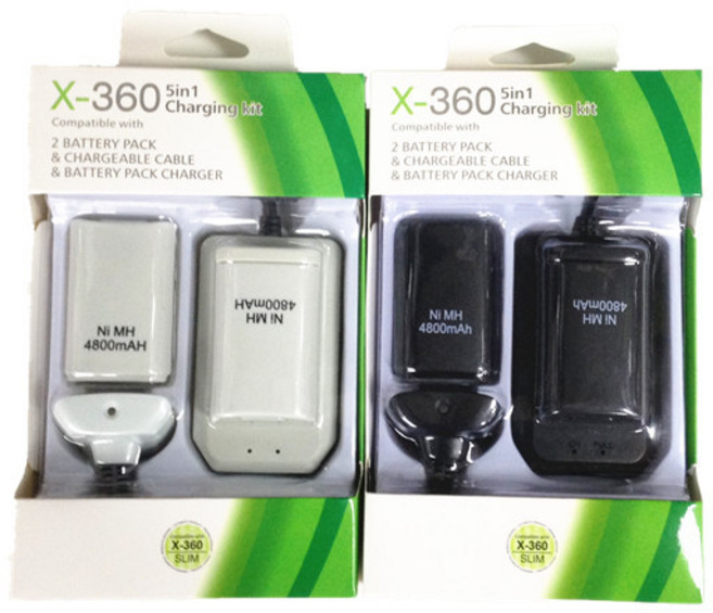 xbox360 배터리팩 충전기 컨트롤러 패드 배터리 건전지 커버 4800mAh 2pcs, 화이트