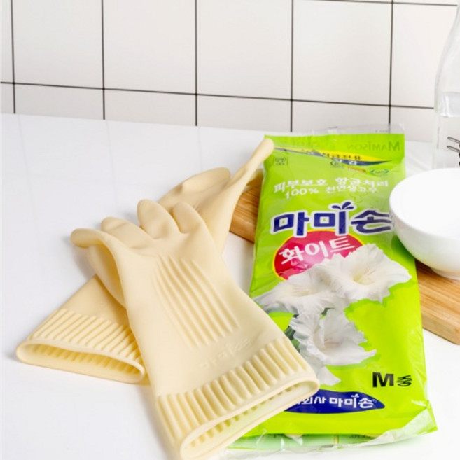 마미손 화이트 고무장갑 중(M) 아이보리, 10개