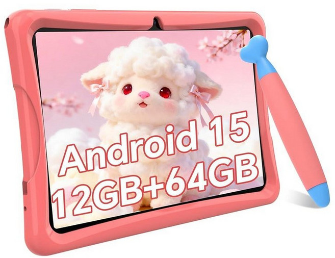 2026 업그레이드 TABWEE 태블릿 10인치 최신 안드로이드 15 만 6 12세 12GB RAM 64GB ROM 확장 가능한 2TB HD 아이 케어 디스플레이 자녀 보호 기, 라이트 핑크