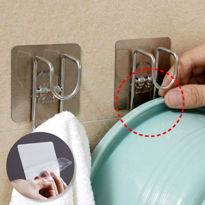 말끔당 무타공 스텐 대야 걸이 다용도 욕실 거치대, 2개, 스텐실버