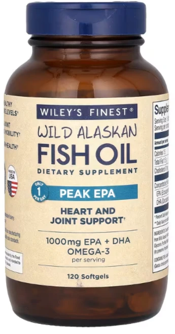 윌리스 파이니스트 Wiley's Finest 야생 알래스카 피쉬 오일 Peak EPA 1250mg 피시 소프트젤 120정, 1개 - 쿠팡