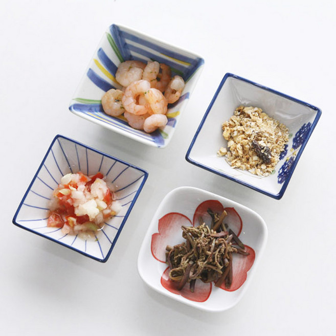 일본풍 찬기 그릇, 하즈키 찬기, 라인 정사각 찬기, 1개