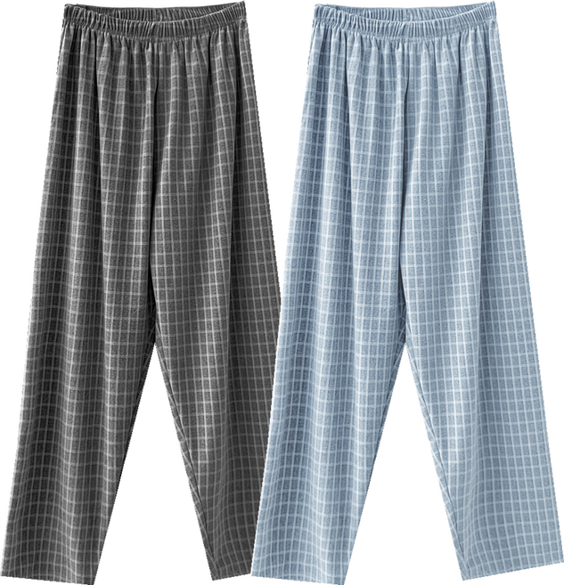 하바우 남녀공용 커플 포근한 극세사 스판 9부 와이드 체크 수면 기모 잠옷바지 2종 세트