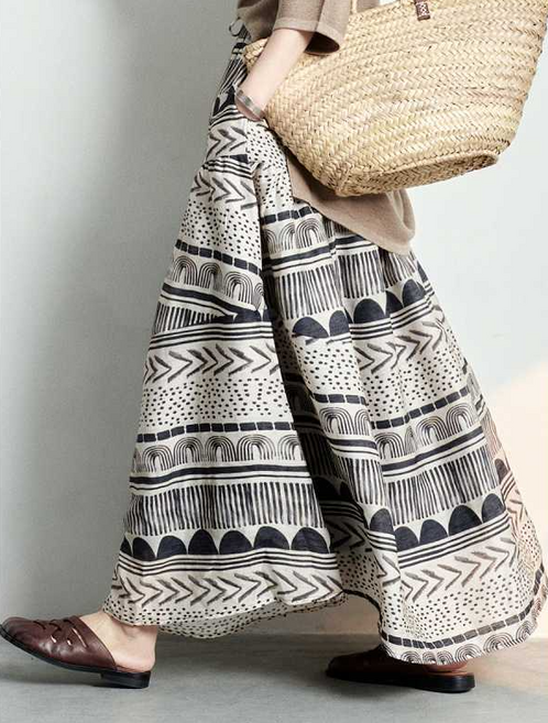 FINE ART 여성 린넨 스커트 빈티지 면 린넨 우산 스커트 빅사이즈 여름 스커트 슬림핏 데일리 롱스커트