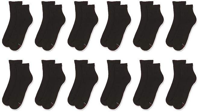 Hanes 남성용 12팩 FreshIQ 냄새 방지 겸 X-Temp 쿨 앤 드라이 발목 양말 Freshiq X-temp 쿠션 풋 바텀 양말 (12쌍 팩) 블랙., 6-12, Black