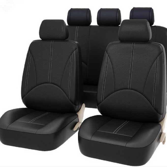 通用型汽車座椅套 附頭枕保護墊, 黑色 皮革款 正駕駛, 1個