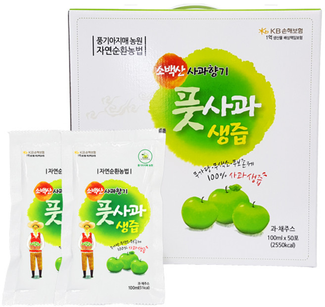 백두대간농수산 경북 영주 풋사과즙 100ml 50팩 100팩 풋사과 생즙 소백산 사과향기, 100개