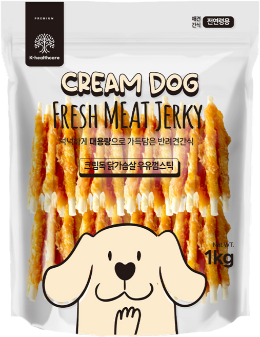 크림독 강아지대용량간식 닭간식 오리간식, 1개, 1kg, 크림독 닭가슴살 우유껌스틱