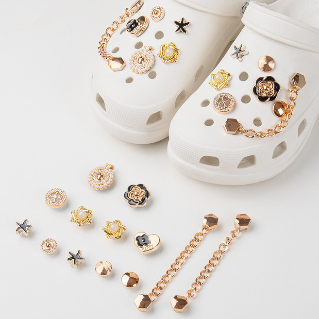 高顏值黑色系洞洞鞋鞋釦裝飾配件 黑白滿天星創意可拆卸鞋花飾品