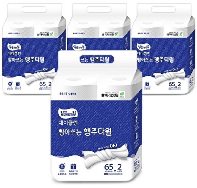 잘풀리는집 데이클린 빨아쓰는 행주타월 65매 x 2롤 4팩, 8개