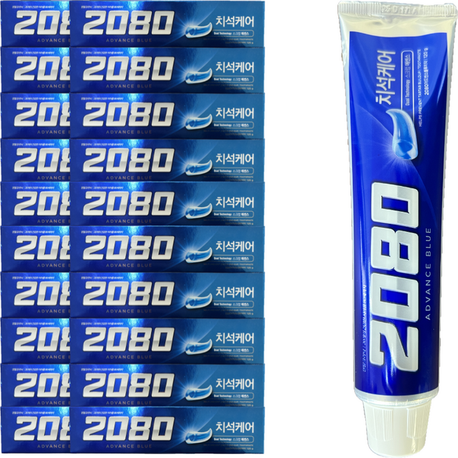 애경 치석케어 2080 어드밴스 블루 치약, 120g, 20개