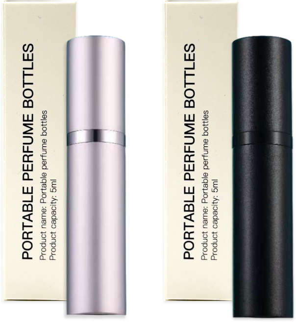 [1+1] 셀벨 베이직 고급 향수케이스 휴대용 펌핑 자동 하단 충전 리필 향수공병 5ml, 1개, 핑크+블랙