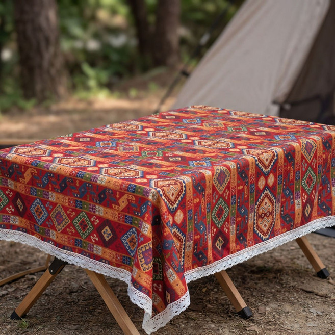 유스몰 보헤미안 패턴 레이스 아웃도어 캠핑 피크닉 테이블보, 내추럴