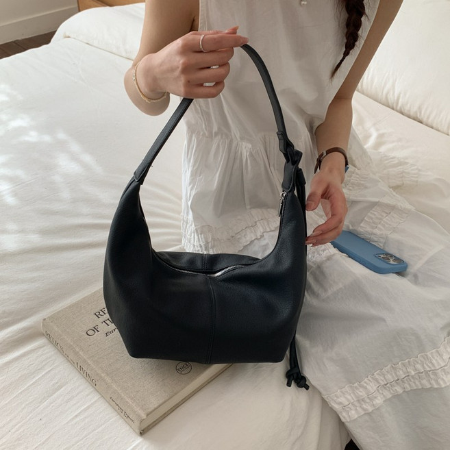 Leesheer 여성 반달백 만두백 가죽 숄더백 데일리 심플 무지 캐주얼 크로스백