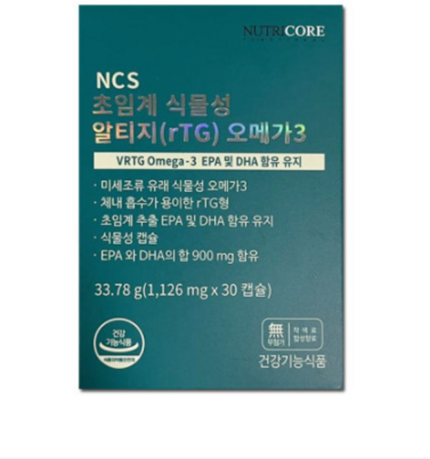 뉴트리코어 NCS 초임계 식물성 알티지 오메가3 rTG 고순도 고함량 고함유 알 캡슐 작은 영양제 중성지질 개선 건조한 뻑뻑한 침침한 눈 에좋은 도움되는 개별포장, 30정, 1개