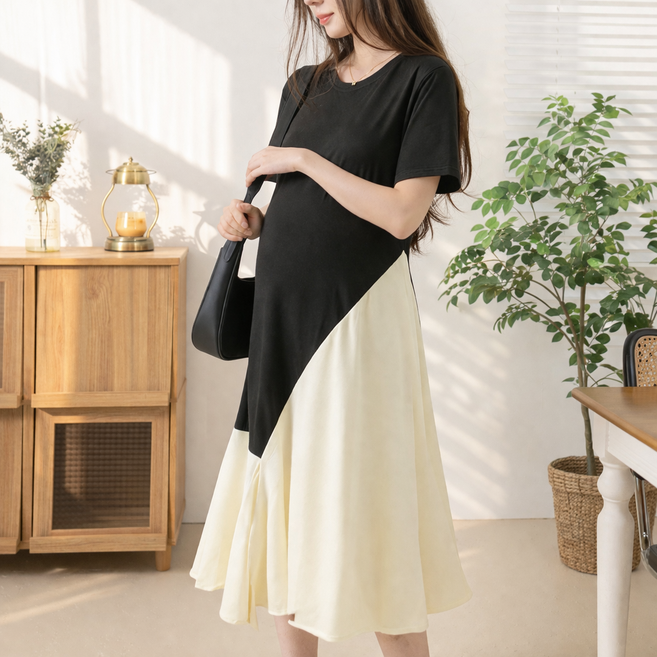 모멜트 임산부 빅사이즈 플레어원피스 루즈핏