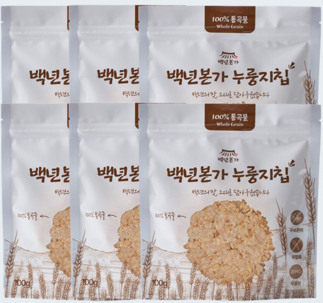 백년본가 현미 귀리 저칼로리 곡물스낵 아이 간식 누룽지칩 X6, 100g, 1개