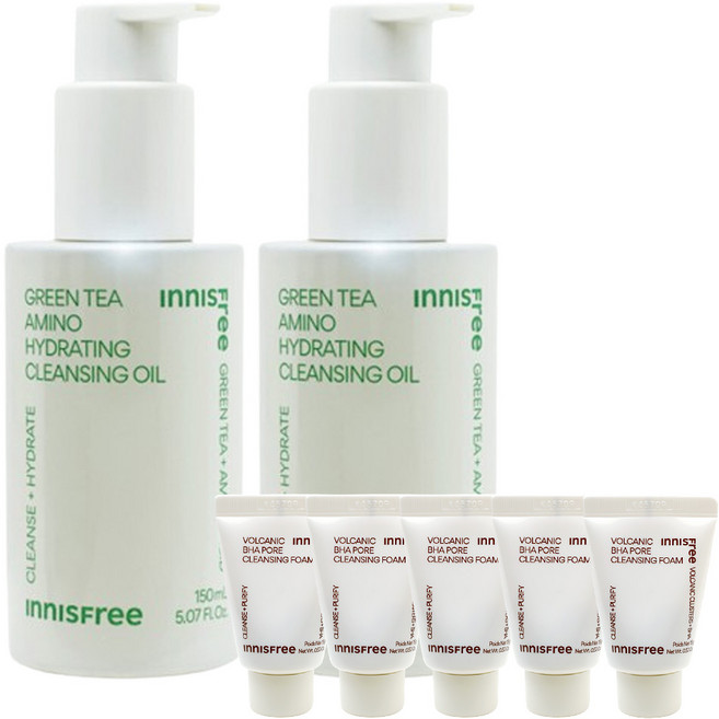 이니스프리 그린티 아미노 수분 클렌징 오일(150ml) 2개+화산송이폼 15gx5개, 2개, 150ml