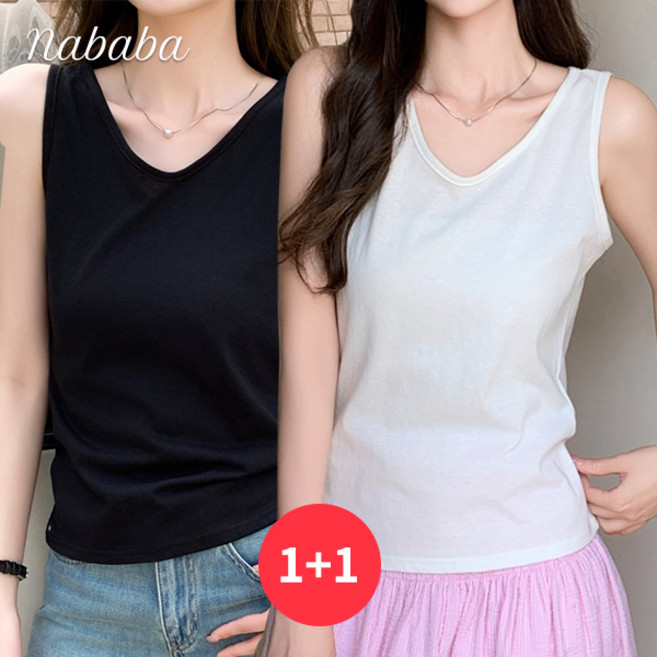 나바바 NT2646 여성 1+1 얇은 심플 데일리 브이넥 민소매