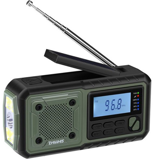 일본 직배송 ZHIWHIS 방재 라디오 5000mAh 단파 FMAM 와이드 FM 호환 손전등 태양열 핸드 크랭크 USB-C 충전 배터리 작동 이어폰 SOS 알림 스마트폰