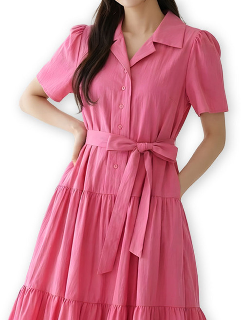 메리앤유 러블리 카라 반팔 셔츠 롱 캉캉 플레어 원피스