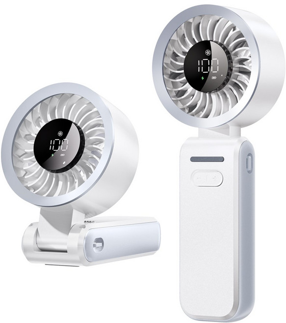 로즌 100단 초강력 휴대용선풍기 접이식 저소음 손선풍기 미니 핸디 핸드 탁상용 목걸이, 스노우 화이트