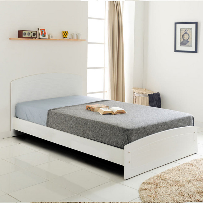 미코퍼니처 에디스 헤드형 침대+단면 본넬 매트리스+발통 S/SS/D/Q, 화이트