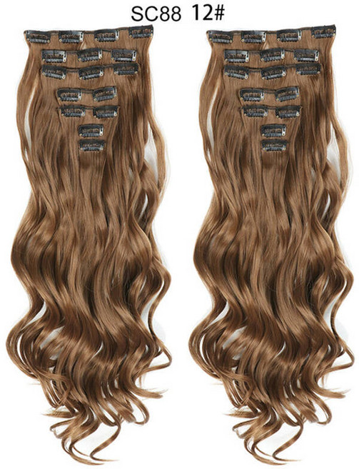 붙임머리 가발 헤어피스 내추럴 웨이브 헤어 익스텐션 16 클립 합성 곱슬 옴브레 핑크 퍼플 패션 화이트 여성용 7 개/세트 22 인치, 옵션01) 22인치, 옵션64) SC88 12