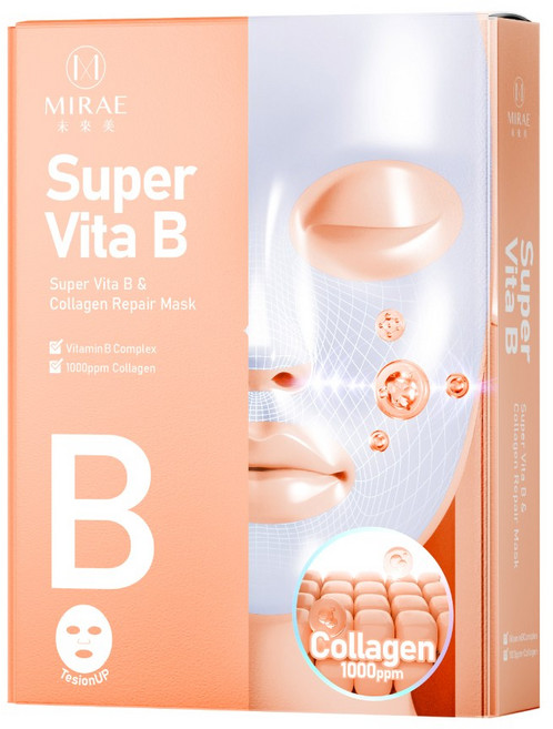 MIRAE未來美 超能膠原B彈力護理修護面膜(4片/盒)(膠原蛋白 維他命B) 深層滋養 恢復彈力光澤 改善細紋和鬆弛 重現緊緻飽滿的肌膚, 1入, 1個