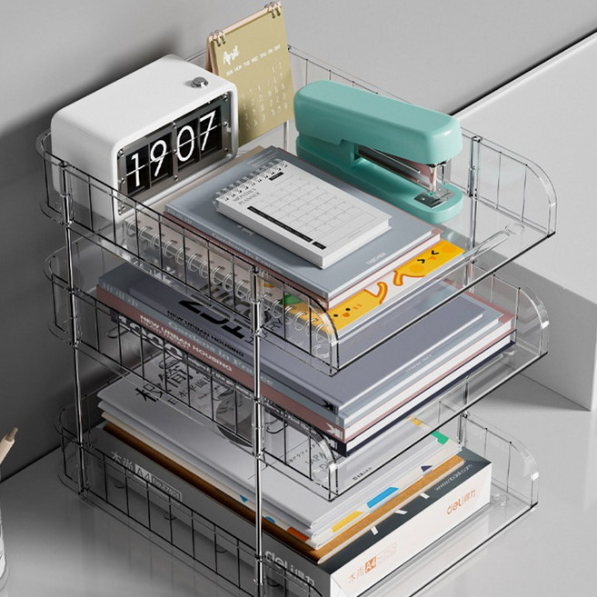 하스몰 투명서류 파일 책상정리 수납 정리함 사무실 정리, 4단
