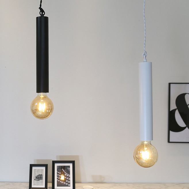 바톤 펜던트 1등/블랙 화이트, 블랙, LED필라멘트 G95램프(노란빛) 1개