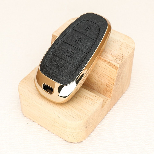 튜모 호환 팰리세이드 투싼NX4 더뉴그랜저 쏘나타DN8 더뉴싼타페 스타리아 넥쏘 싼타페FE 자동차 가죽 차 키케이스 키링 키홀더, 골드오링-블랙, PHD-01-4버튼