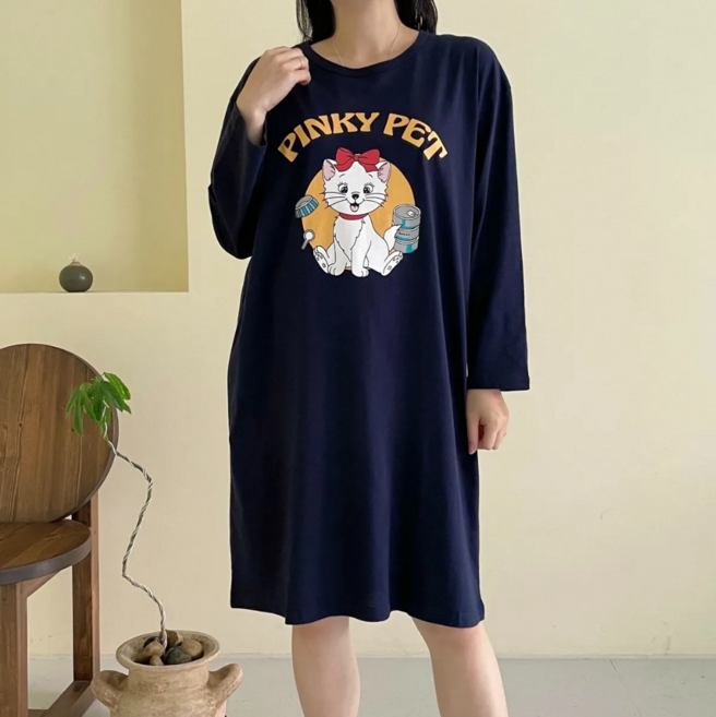 별별모아 긴팔 루즈핏 순면 원피스 홈웨어 잠옷 실내복