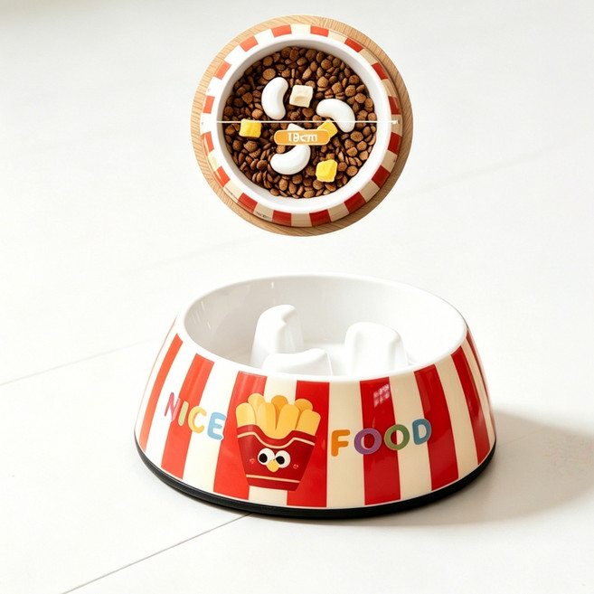 고양이 강아지 겸용 슬로우식기 과식방지 밥그릇 반려동물 식기, 1개, 빨강