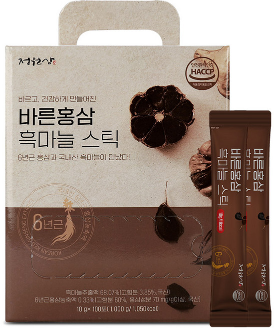 정원삼 바른홍삼 흑마늘 스틱 10g 100포, 10g x 100포 1박스, 1, 100