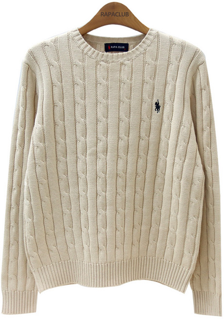 라파클럽 남녀공용 케이블 꽈배기 면 100% 긴팔 니트 스웨터