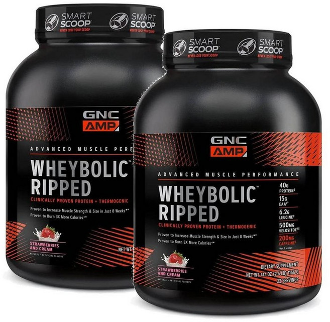 지엔씨 웨이볼릭 립드 유청 단백질 프로틴 파우더 딸기 크림맛 GNC AMP Wheybolic Ripped, 2개, 1.16kg