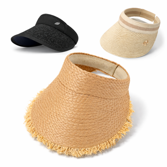 스마일리 PICK 얼굴소형 와이드 썬캡 3종 자외선차단 라피아 밀짚 여름모자