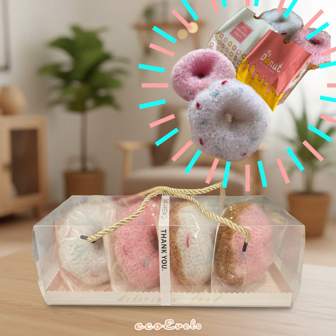 던킨 아크릴 수세미 수제 집들이선물 4개세트 던킨도넛수세미