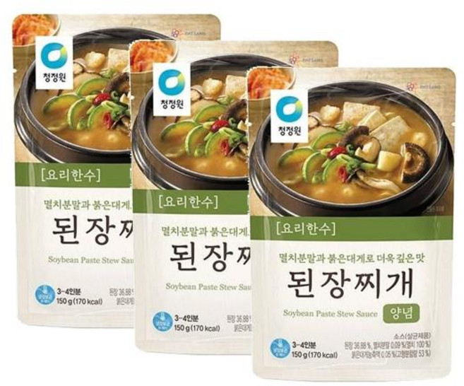 대상 청정원 요리한수 된장찌개 양념, 3개, 150g