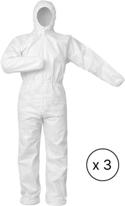 4형식 레벨D 방진복 일회용 작업복 방호복 일체형 원피스, 화이트, 3개