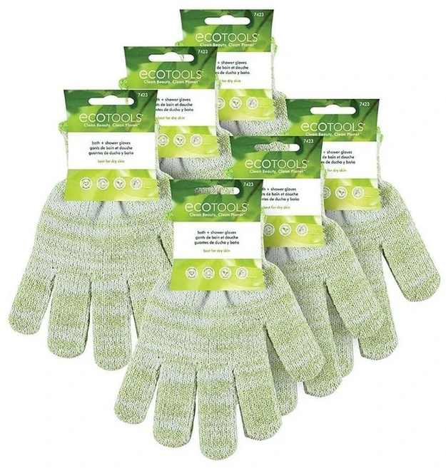 EcoTools 부드러운 목욕 + 샤워 장갑 각질 제거 죽은 피부 및 몸 전체를 클렌징 스크럽 수분 공급을 위한 아보카도 오일이 함유된 크루얼티프리 1쌍(장갑 ), 샤워 장갑, 6쌍 - 쿠팡