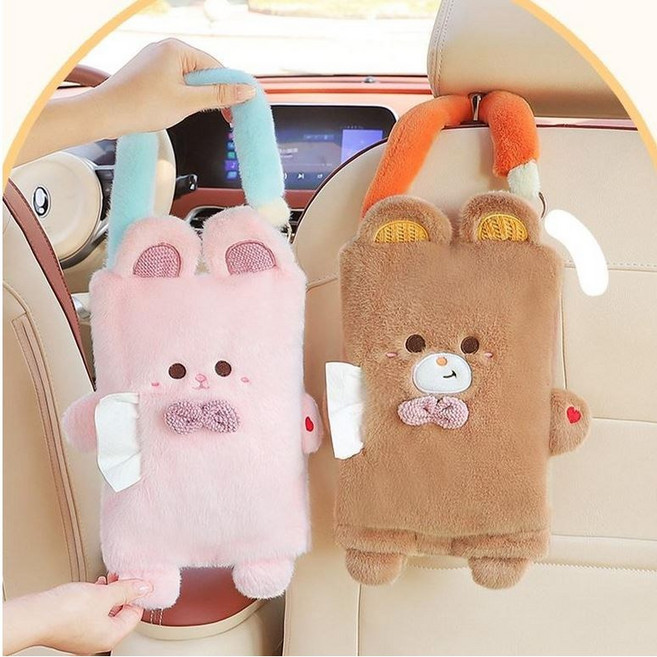 차량용 티슈케이스 동물 리틀띵즈 휴대용 물티슈 휴지걸이 차꾸템, 1개, 베이비래빗