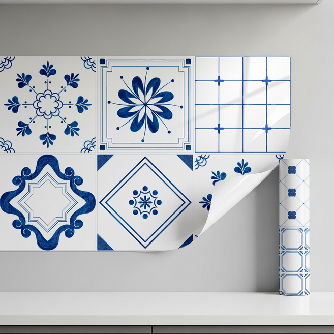 붙이는 타일시트지 주방 욕실 가구 시트지, 올드 코펜하겐