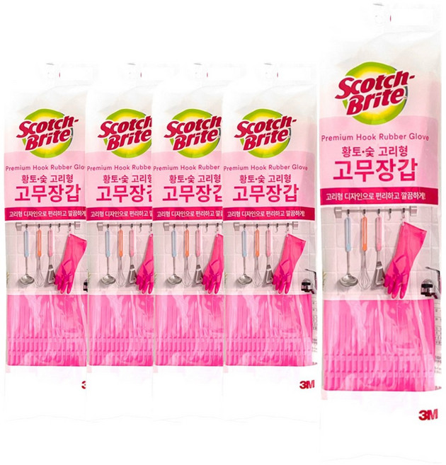 3M 황토 숯 고리형 고무장갑, 핑크, 소(S), 5개