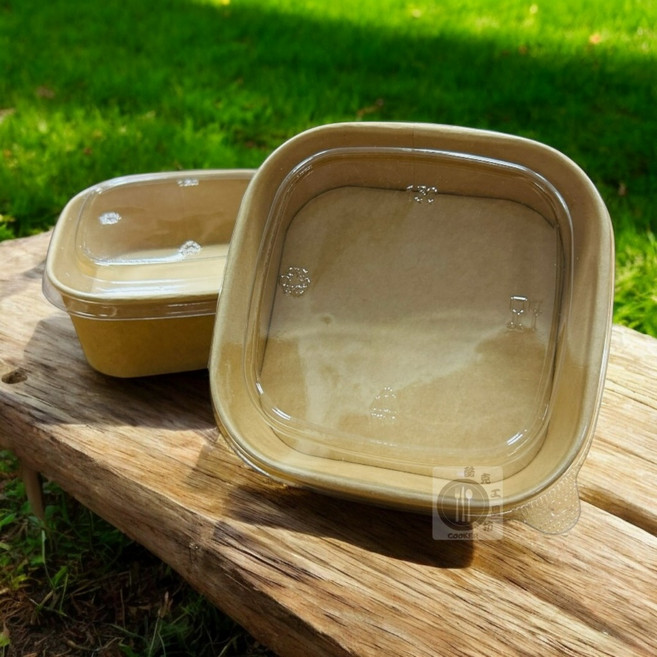 酷克工具坊 牛皮正方碗500ml含蓋50組 輕食盒 炸物盒 甜點盒 蛋糕盒 小菜盒 牛皮外帶盒 打包盒, 【單買】130蓋  50入, 1個