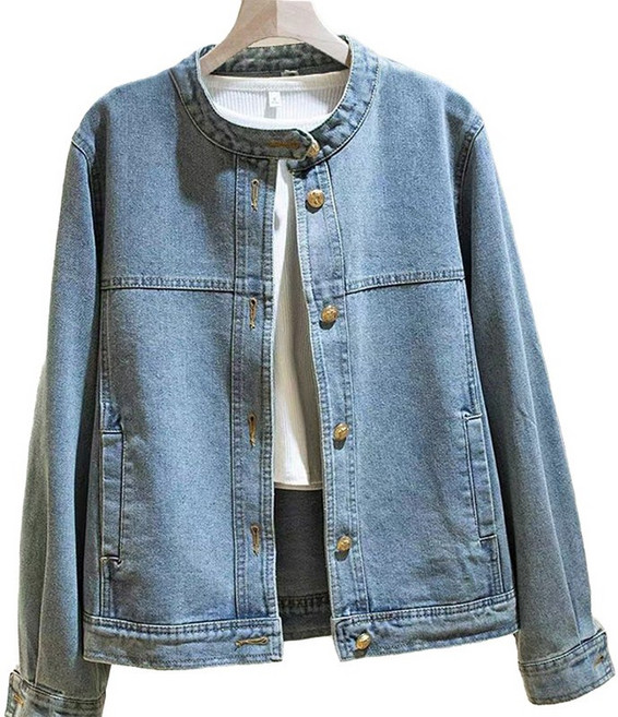 심플 노카라 숏청자켓 간절기 데일리 버튼 디자인 여성 데님 아우터