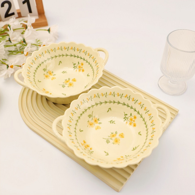 BLOWFISHFUGU 산뜻한 전원양손 스프볼 샐러드보울 라면국물 그릇 19.5CM, 2개, 옐로우