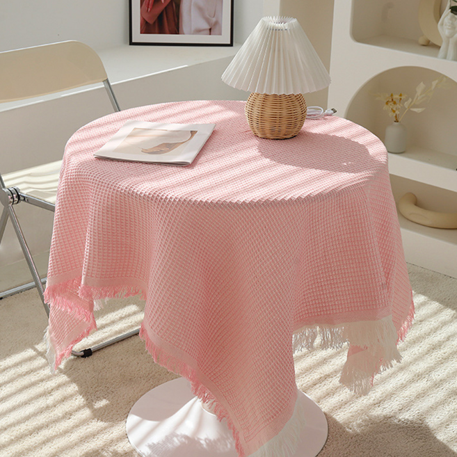 에오시르 와플 패턴 원형 테이블보, 1개, 90x90cm, 핑크